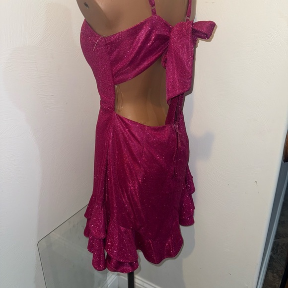 Women’s Pink Sparkly Semi Formal Dress Mini Strapless Tiered Size 11 - Picture 11 of 12